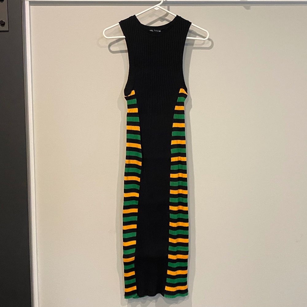 Zara Black Midi Dress with Stripe Detail